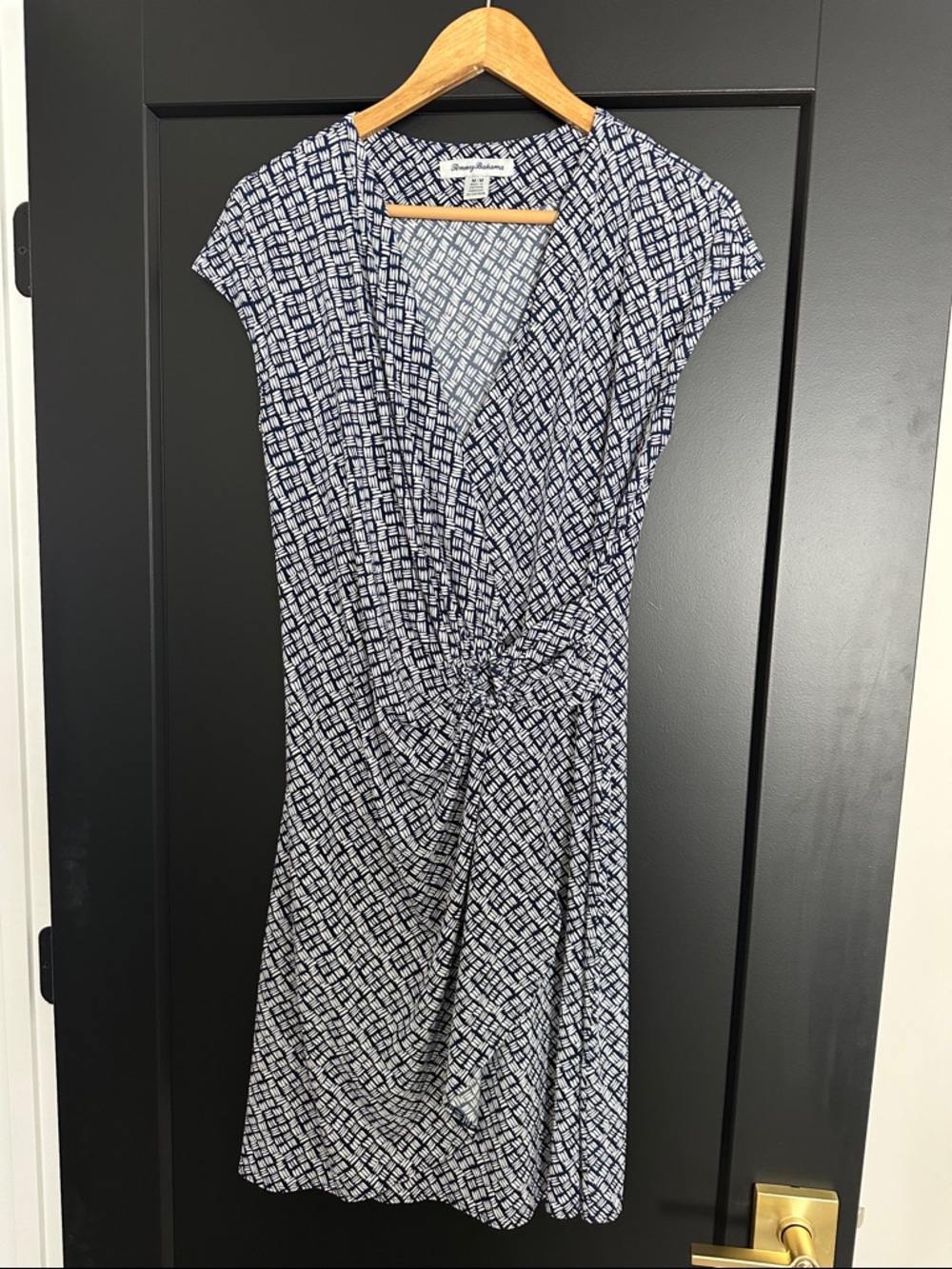 Tommy Bahama Navy & White Twist-Front Midi Dress